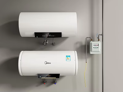 Two White Wall Mounted Electric Water Heaters For Daily Household Use 3d model
