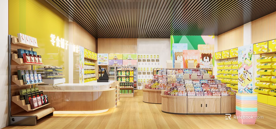 Spacious Supermarket Department Store Interior With Well Organized Shelves And Colorful Product Displays 3d model 