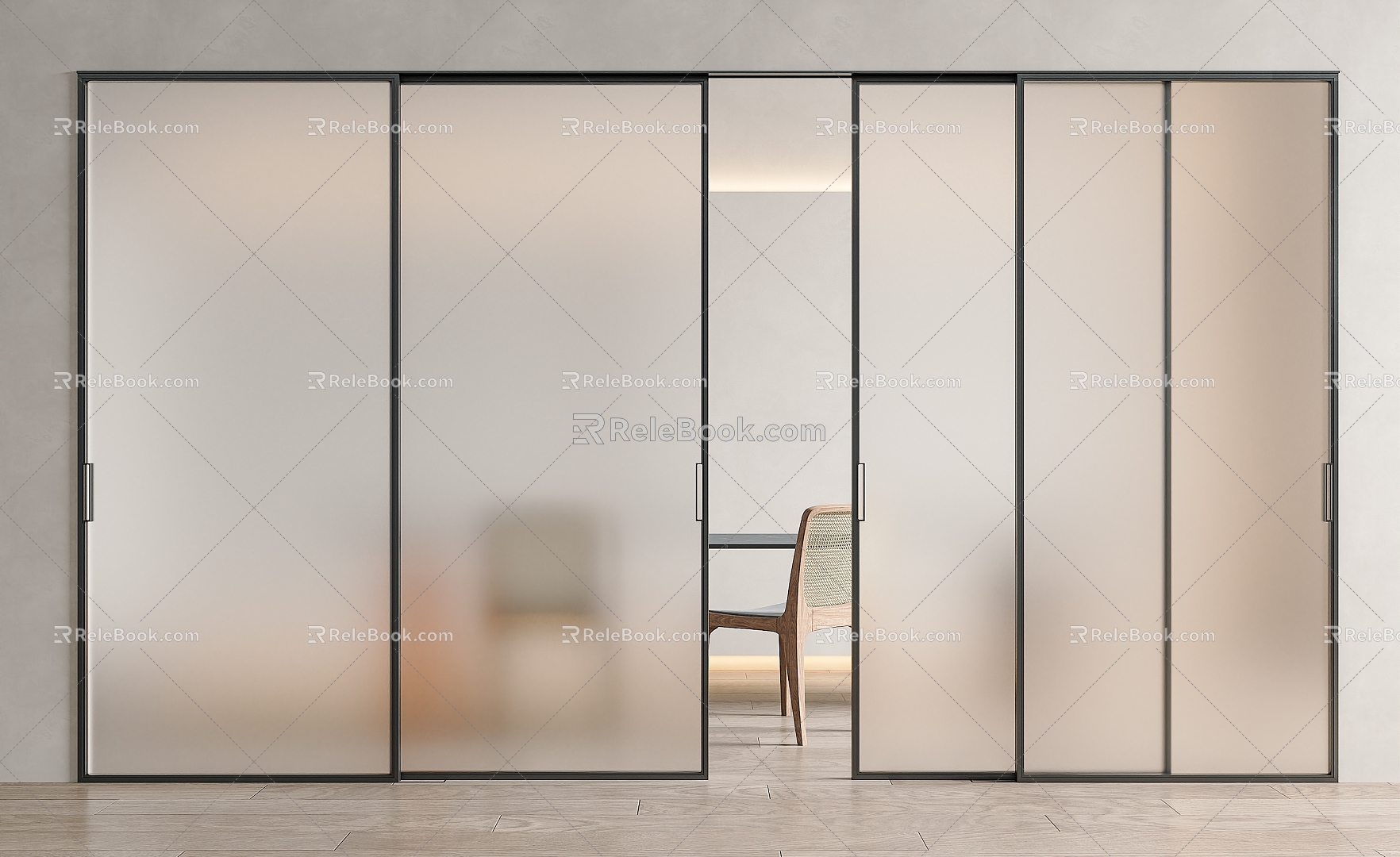 Modern sliding door frosted glass sliding door 3d model