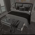 Modern Bedroom Double Bed With Decorative Wall Art Nightstand Lamp Bench Blanket And Scenic View