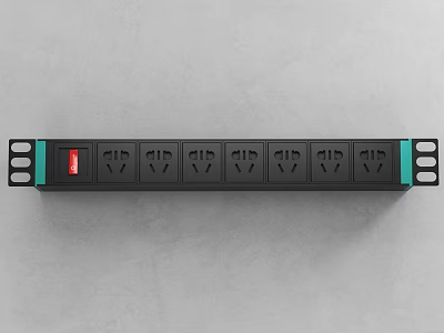 Black Switch Panel With Multiple Outlets Red Indicator Light And Green Decorative Strips 3d model