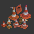 Orange And White Traffic Cones With Square Barriers For Road Safety