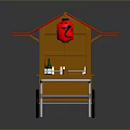 Traditional Japanese Street Food Cart With Red Canopy Orange Body White Handlebar And Wheels