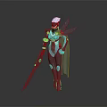 Futuristic Armored Sci Fi Warrior With Insect Inspired Wings And Pink Blade Sword