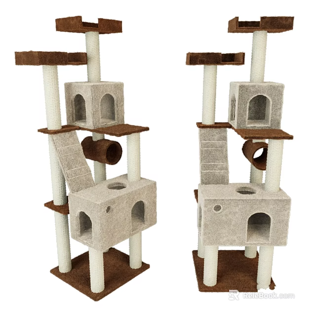 Multi Level Cat Tree With Platforms Condos Tunnels And Stairs 3d model 