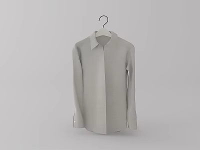 Light Gray Collared Long Sleeved Shirt Hanging On Hanger Simple Design 3d model