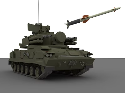 Military Armored Tank With Olive Green Camouflage Missile Launcher Turret And Tracks 3d model