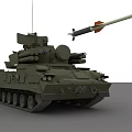 Military Armored Tank With Olive Green Camouflage Missile Launcher Turret And Tracks