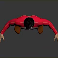 Man In Red And Blue Superhero Costume With Mask Brown Boots And Chest Logo