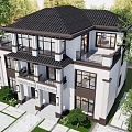 New Chinese Style Simple Style Double Style Self-built House 3d model