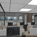 Modern Office Interior Design With Marble Accents And Geometric White Seats