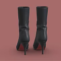 Black Leather High Heel Ankle Boots With Red Heels And Pointed Toe Zipper Design
