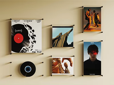 Modern Wall Decor with Vinyl Records Photos and Posters in Decorative Frames 3d model
