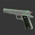 Classic Silver Metal Semi Automatic Pistol With Detailed Black Grip And Sleek Finish