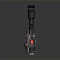Futuristic Sci Fi Weapon With Red And Black Mechanical Design And Metallic Barrel Details