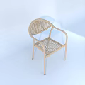 Light Colored Outdoor Chair With Woven Backrest And Armrests Simple Modern Design Wooden Legs
