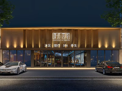 Modern Commercial Storefront with Physiotherapy SPA Wellness Signage Glass Doors and Exterior Lighting 3d model