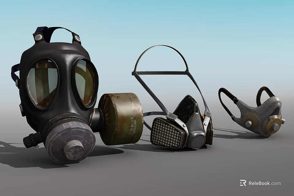 Firefighting Equipment Featuring Different Types Of Protective Gas Masks And Safety Gear 3d model 