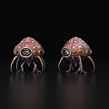Two Pink Alien Creatures With Large Eyes And Tentacles On Black Background