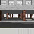 Modern School Building With Open Courtyard Trees Brick Walls And Wooden Structure