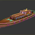 Classic Wooden Boat With Deck Lifebuoys And Reflective Hull Design Details