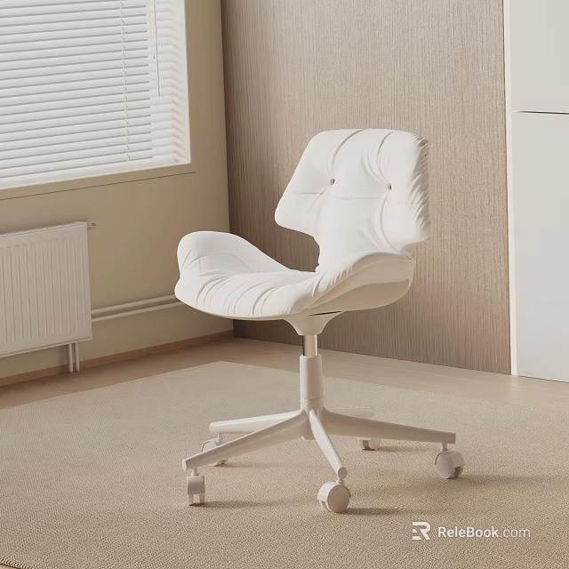 Modern White Office Chair with Comfortable Padded Seat Backrest and Wheeled Base 3d model 
