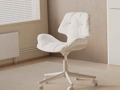 Modern White Office Chair with Comfortable Padded Seat Backrest and Wheeled Base 3d model