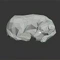 White Low Poly Bear Sculpture Lying On Black Smooth Surface With Reflection 3d model