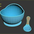 Decorative Ornament Set With Blue Heart Shaped Bowl And Blue Spoon With Brown Handle