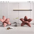 Two Pink Flower Shaped Single Sofas With Small Coffee Table Green Plant And Carpet 3d model
