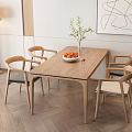 Modern Wooden Dining Table Set With Four Chairs Vase And Abstract Painting
