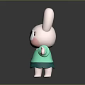 Cute Cartoon Rabbit with Big Black Eyes Pink Ears Green Shirt Skirt and Open Arms