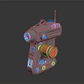 Futuristic Sci Fi Toy Blaster With Silver Body Red Circular Component And Antenna
