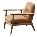 Brown Leather Accent Chair With Wooden Frame And Modern Minimalist Design
