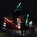 Colorful Perforated Cubes Stacked With Neon Lights Against Dark Background