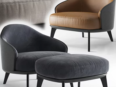 Stylish Gray Velvet And Brown Leather Accent Chairs With Armrest And Black Metal Legs 3d model