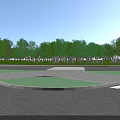 Municipal Road Intersection With Green Median Strips Zebra Crossings Street Lamps And Greenery