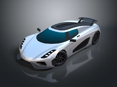White Sports Car With Modern Sleek Body Black Roof And Rear Spoiler 3d model