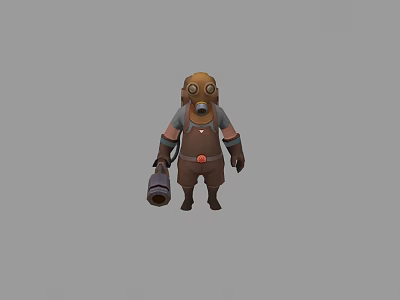 Game Movie Character 3D Model With Detailed Design Wearing Brown Overalls Goggles And Holding Lantern 3d model