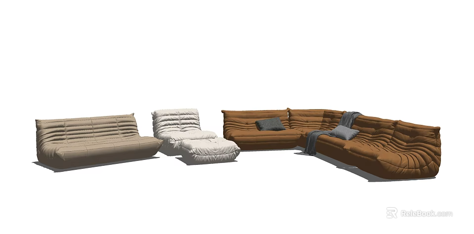 Modern Modular Sectional Sofa Set With Multiple Color Options Soft Cushions And Tufted Design 3d model