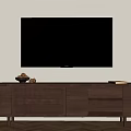 Modern Wooden TV Stand with Woven Doors Storage Shelf Decorative Bowl and Wall TV
