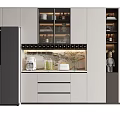 Sleek Modern Wine Cabinet With Glass Doors Lighting And Kitchen Countertop Decor