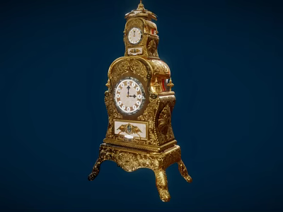 Antique Golden Mantel Clock With Ornate Carvings White Dial And Roman Numerals 3d model