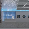 Fresh Seafood Retail Display Area With Large Aquariums Circular Marble Counter And Ceiling Sign