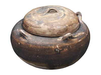 Traditional Brown Beige Ceramic Pot With Lid And Two Handles Natural Texture 3d model