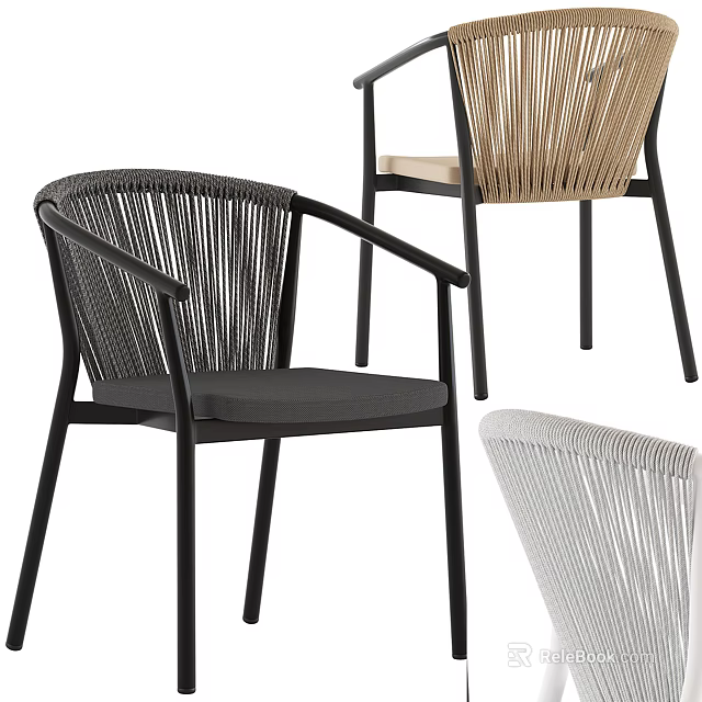 Modern Woven Dining Chairs With Metal Frame In Black Beige And Gray Colors 3d model 