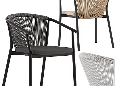 Modern Woven Dining Chairs With Metal Frame In Black Beige And Gray Colors 3d model