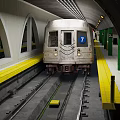 Subway Tunnel Platform With Train Number 7 Yellow Safety Lines And Green Pillars