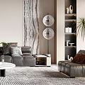 Modern Living Room Interior Design With Gray Sofa Round Coffee Table And Geometric Rug