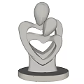 Abstract Beige Sculpture Of Two Hugging Figures Forming Heart Shape With Circular Base